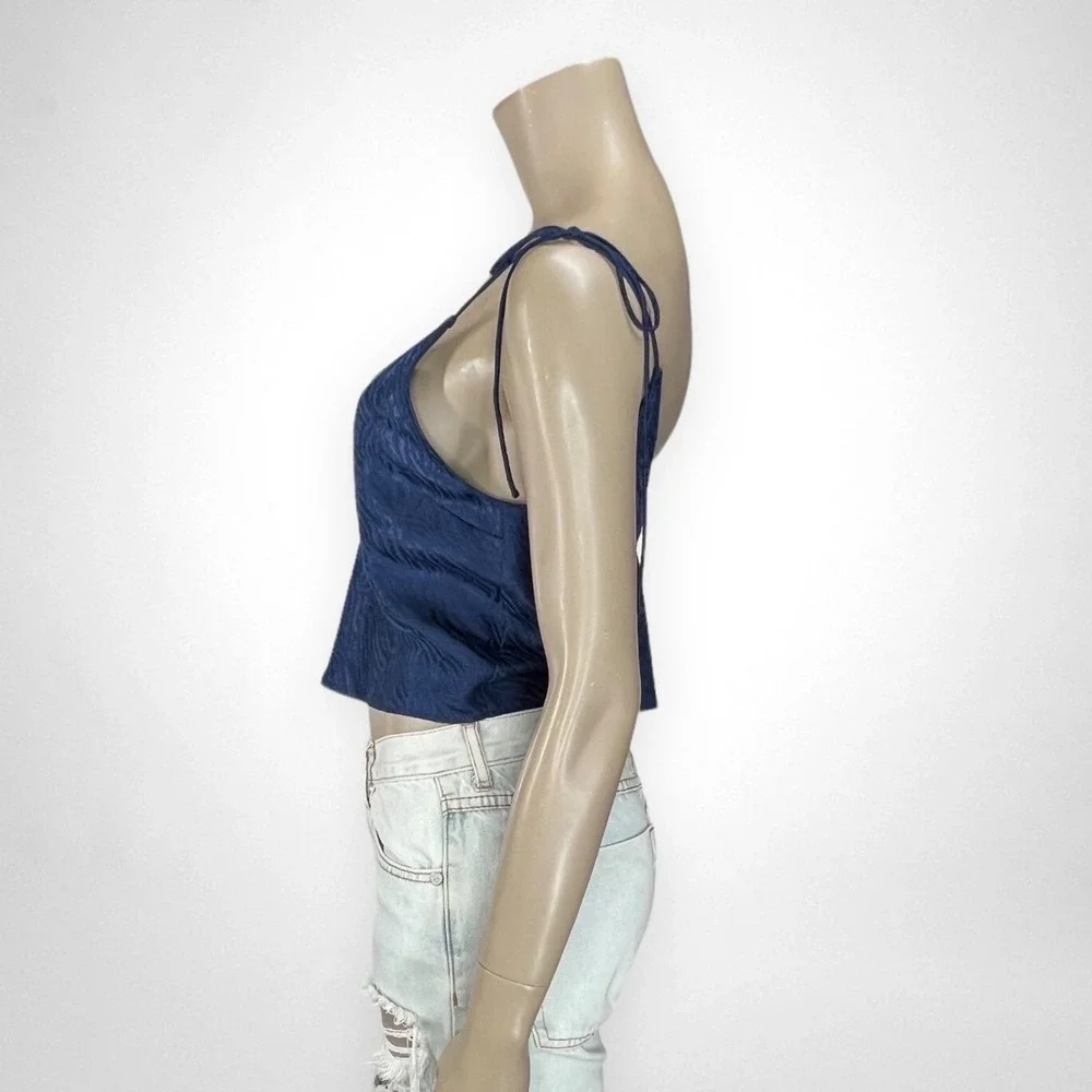 VICTORIA'S SECRET Small Navy‎ Zebra Satin V Neck Cami Strappy Top Loungewear Y2K